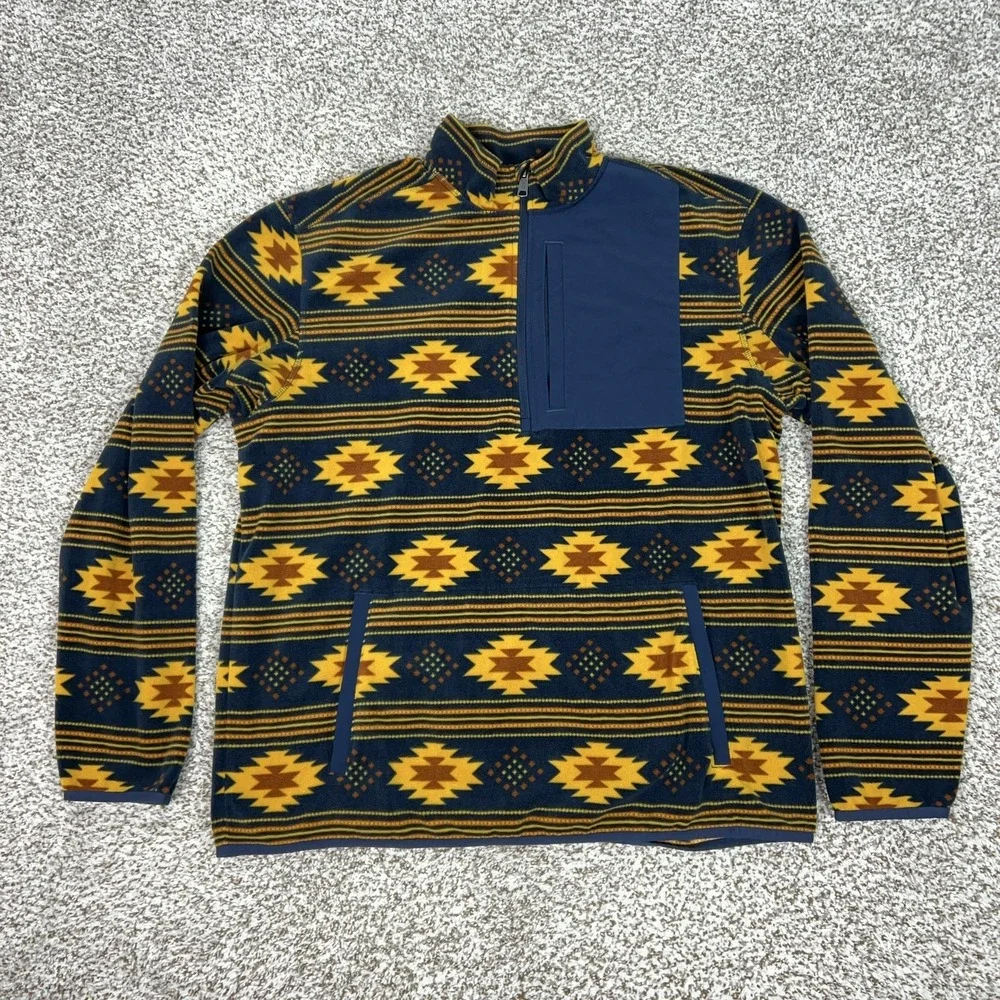 Duluth Trading Co‎ Pullover Mens Large Blue Fleece 1/2 Zip Sweater Aztec Hiking
